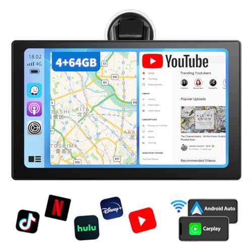 【Android 14・動画視聴】Kuayvan 9インチ ディスプレイオーディオ ポータブルナビ カーオーディオ CarPlay＆Android Autoに対応 YouTube/Tverなどのネット動画視聴可能 大容量4GB+64GB SD a500c8bf