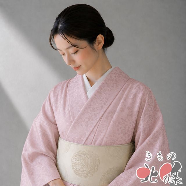 色無地 着物 中古 正絹 袷 紋付き セミフォーマル 地模様 花模様 御所染色 身丈164cm 裄66cm L きもの北條 A1364-1