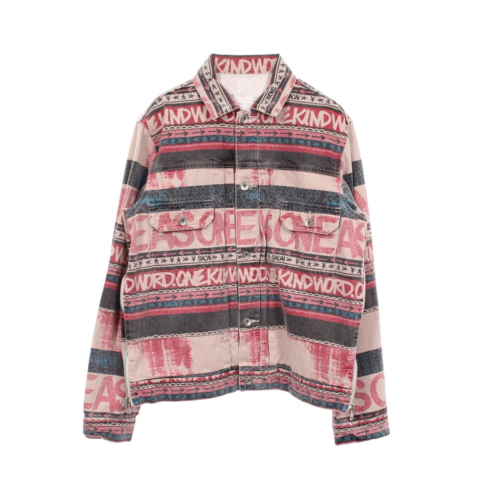 サカイ Sacai デニムジャケット sacai × Eric Haze ヴィンテージ加工 総柄 その他 ×Eric Haze ジャケット メンズ Used A