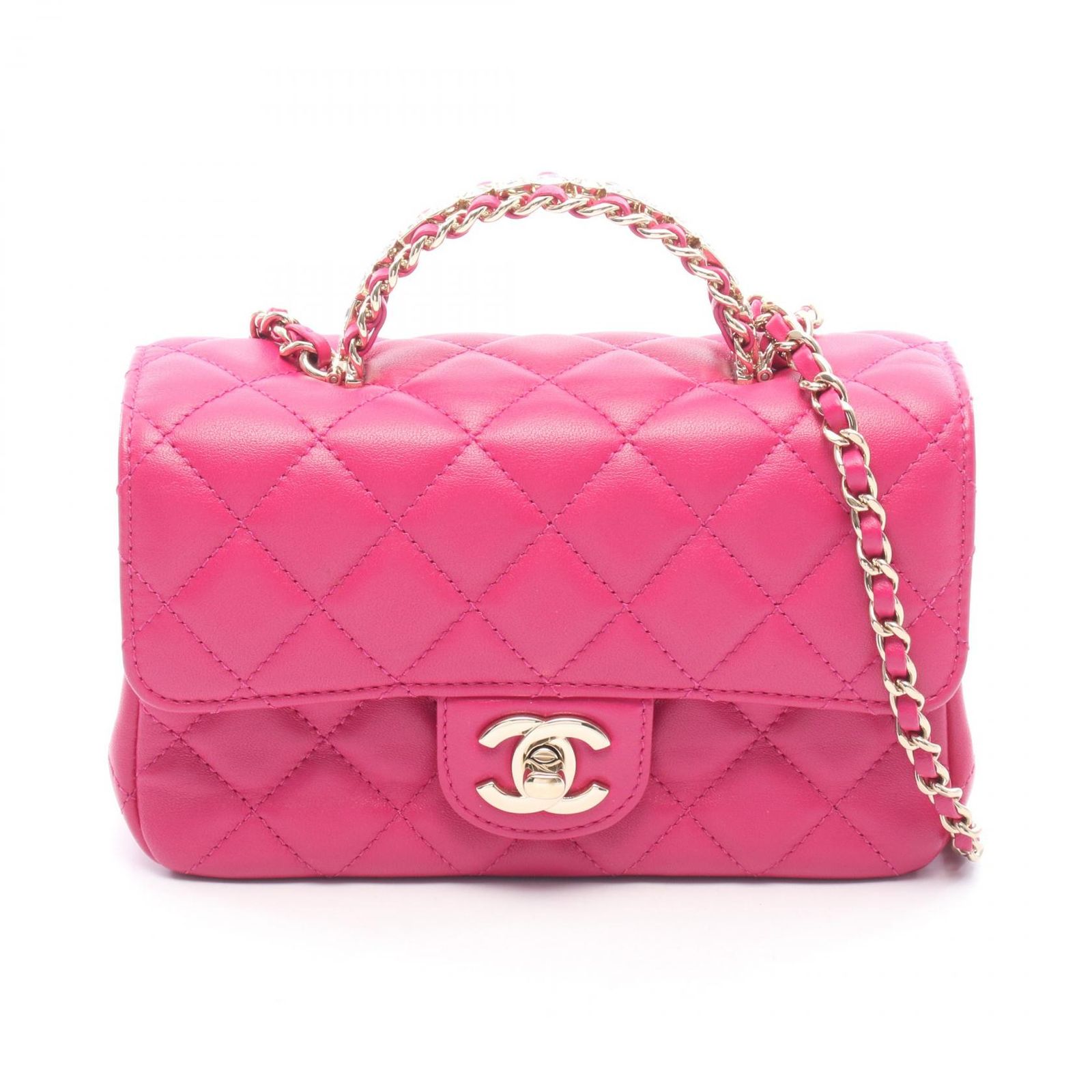 シャネル CHANEL ショルダーバッグ マトラッセ トップハンドル AS4140 マゼンダ ラムスキン(羊革) ミニマトラッセ トップハンドル 2wayチェーンショルダー レディース