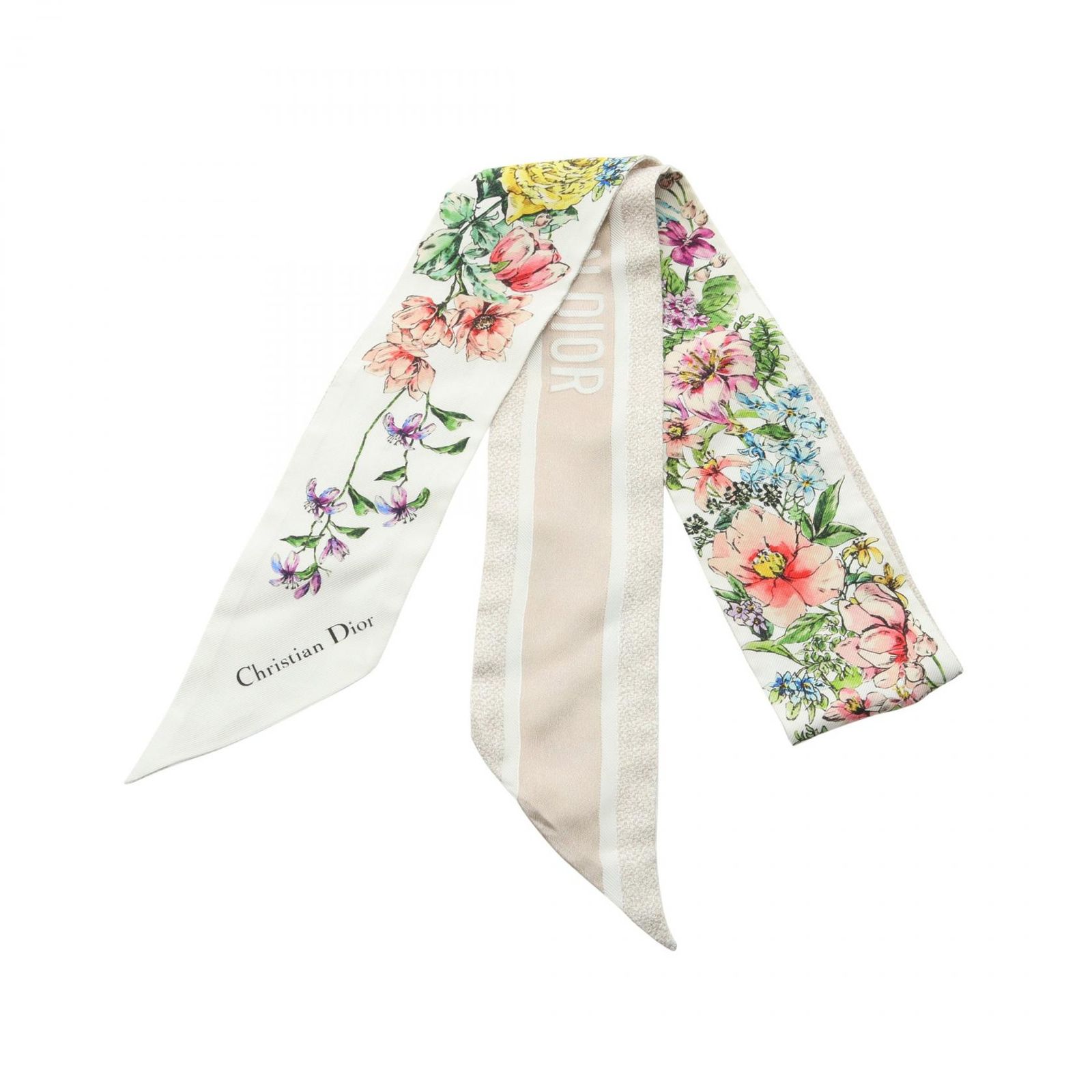ディオール Dior スカーフ D-Floral ミッツァ リボン シルク ミッツァ スカーフ レディース Used A
