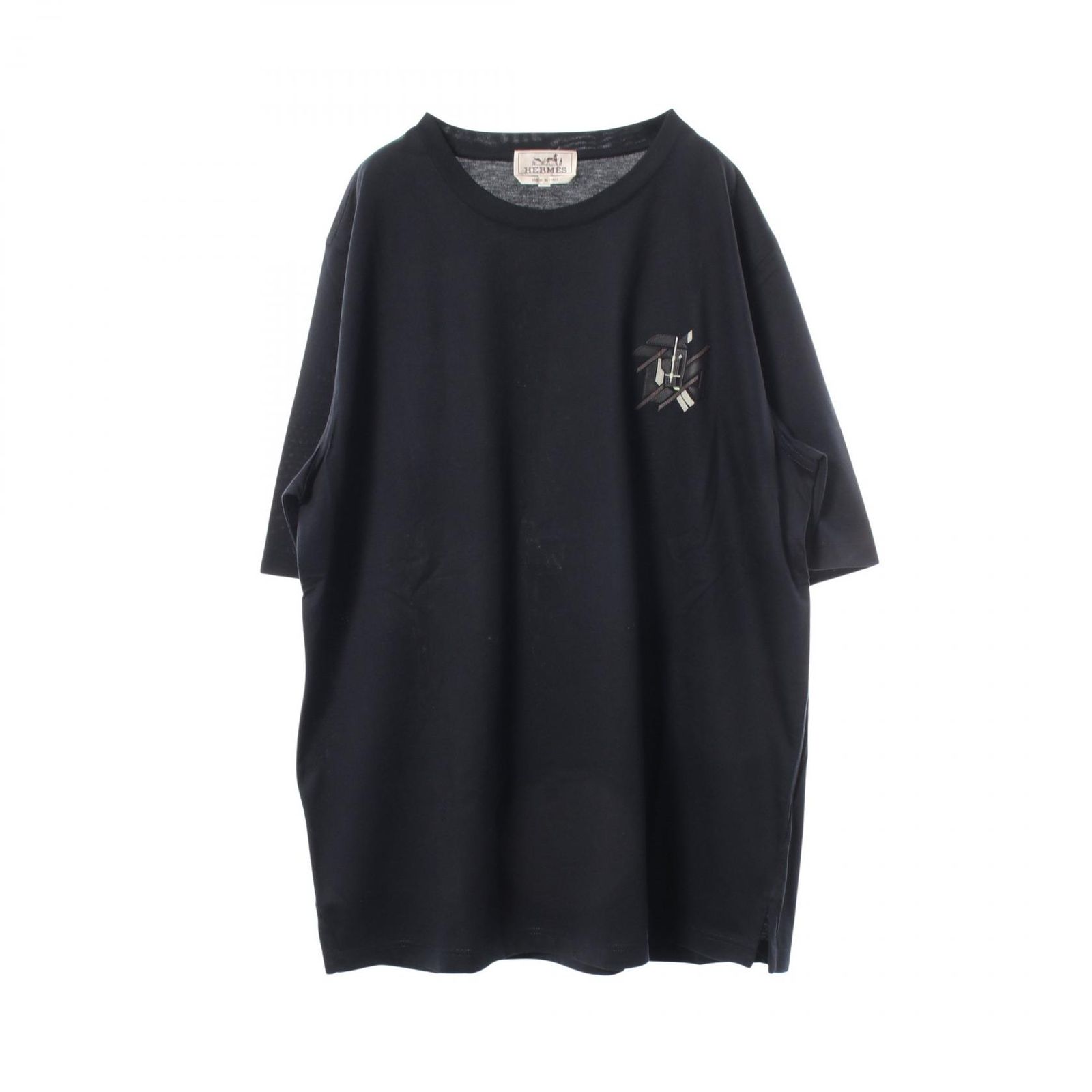 エルメス HERMES 半袖Tシャツ CHEVAUX EN SYMETRIE レザーパッチ コットン 半袖Tシャツ メンズ Used A