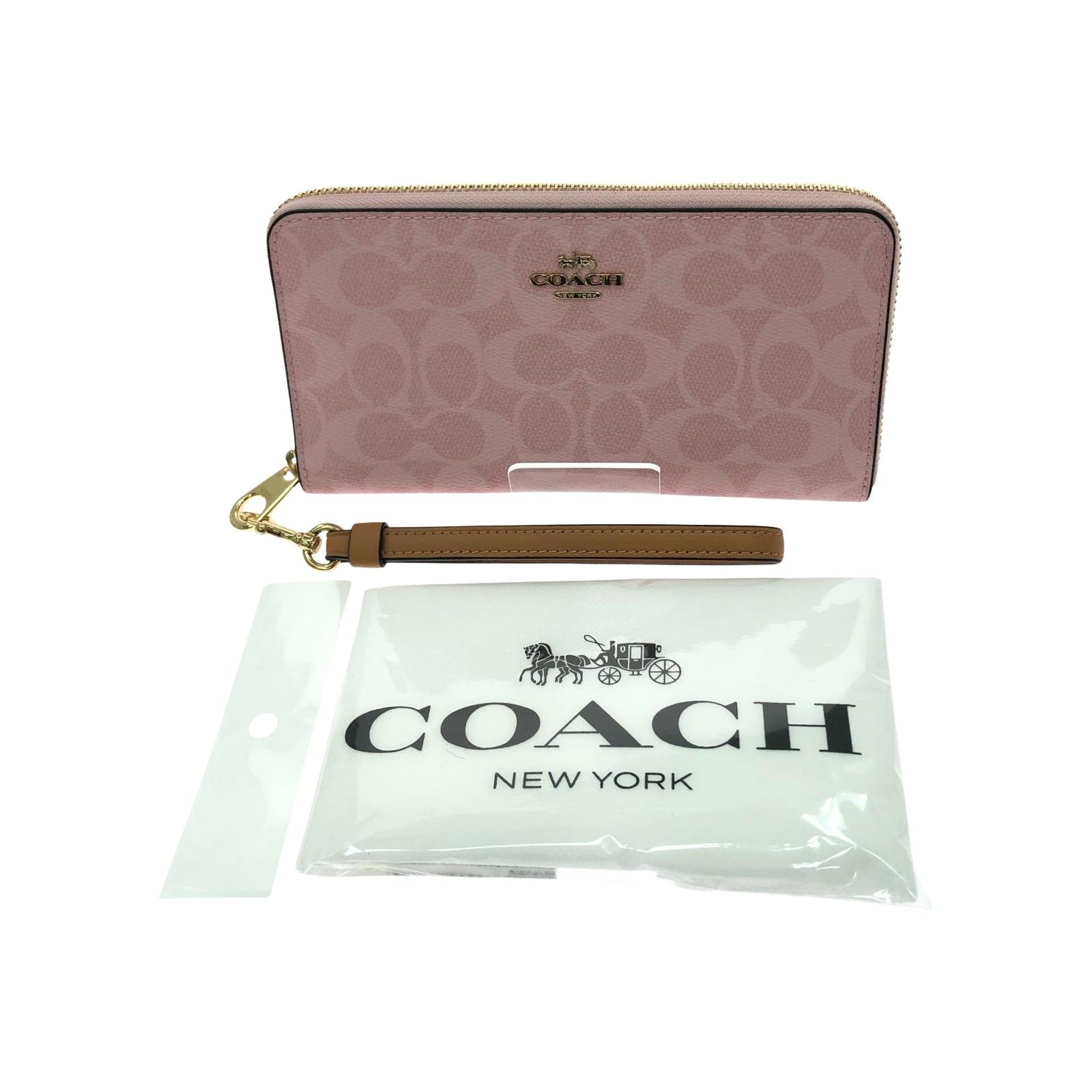 COACH コーチ レディース 長財布 ラウンドファスナー シグネチャー ピンク CEC20 ピンク
