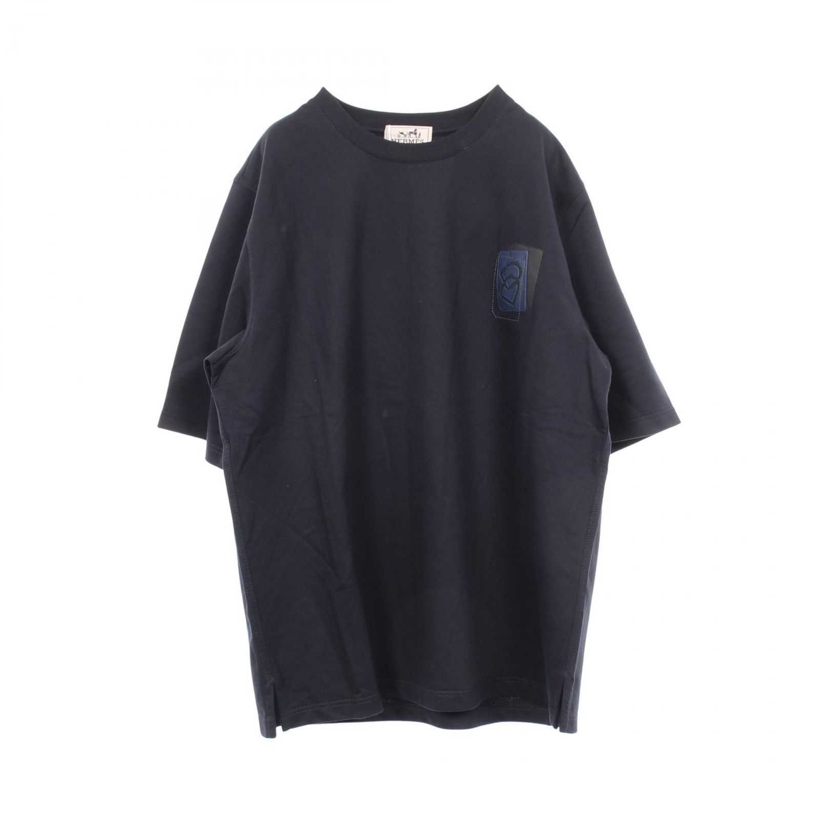 エルメス HERMES 半袖Tシャツ レザーパッチ クルーネック コットン Tシャツ メンズ Used A