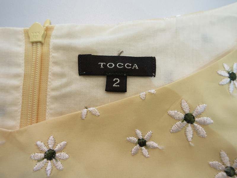 トッカ TOCCA ワンピース ひざ丈 花柄 刺繍 イエロー 2 レディース