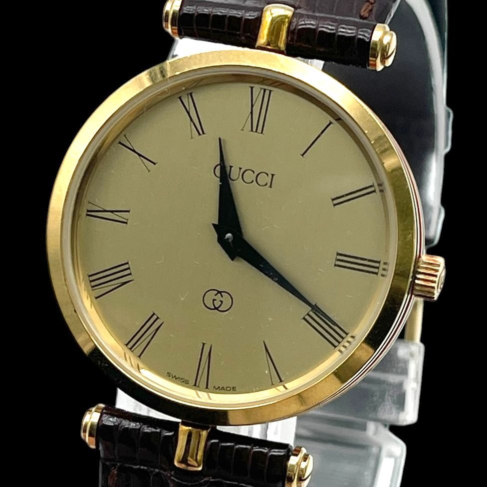 GUCCI 腕時計 オーバル ゴールド ブラック　箱付き　電池新品 新品電池 稼働品 箱付き GUCCI グッチ メンズ腕時計 2000M クォーツQZ