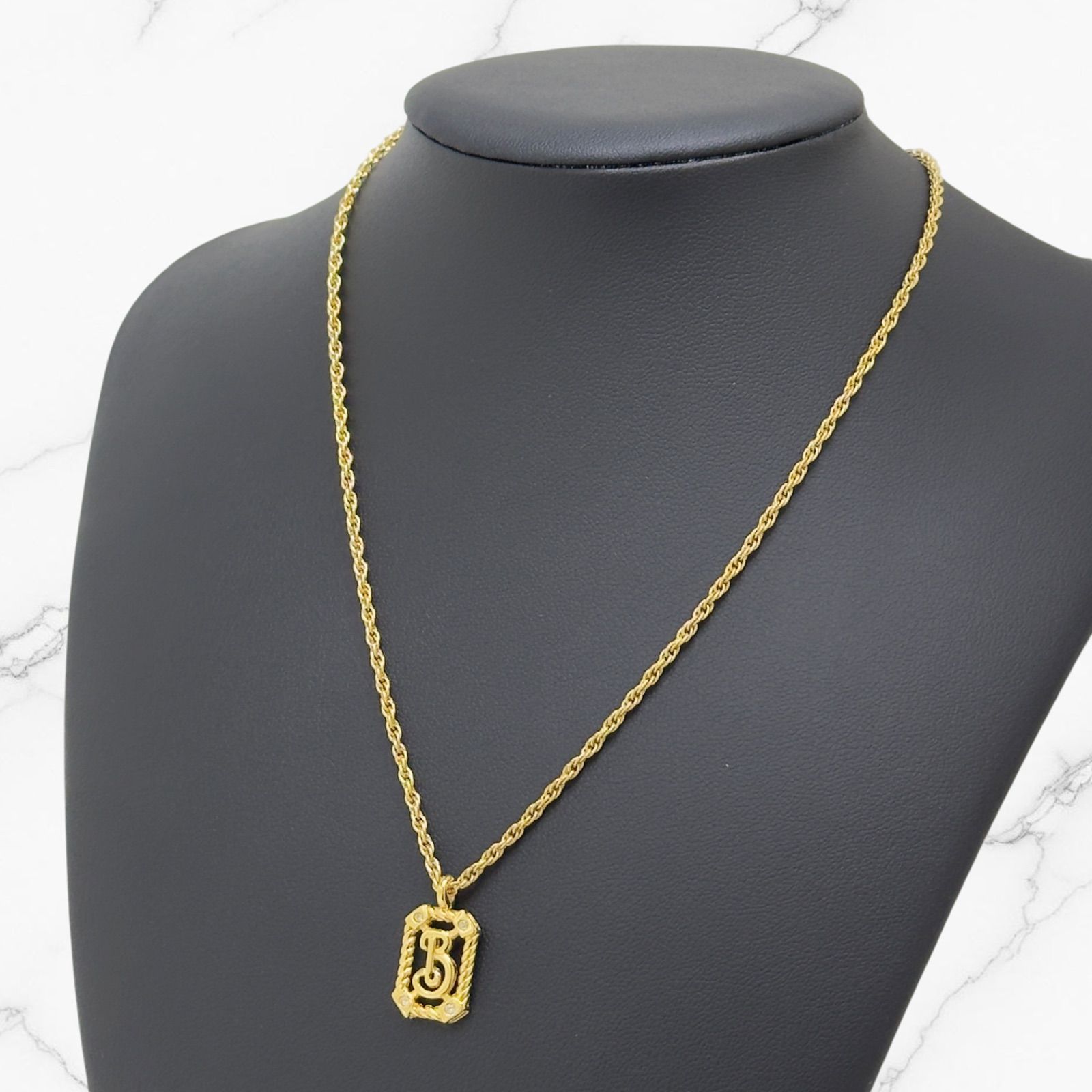 Burberry バーバリー ヴィンテージ ネックレス Bロゴ ゴールド GLD レクタングル 90s
