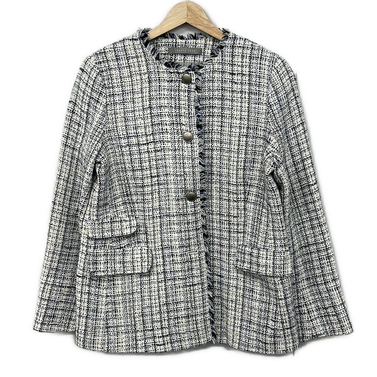 theory luxe(セオリーリュクス) ジャケット サイズ40 M レディース美品 - 白×ブルー×黒 長袖/ツイード/フリンジ/秋/冬