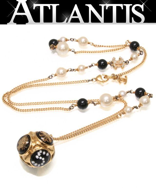 美品 シャネル CHANEL ココマーク パール アイコンボールネックレス メタル 黒×白 D20B 【74842】 53,940円