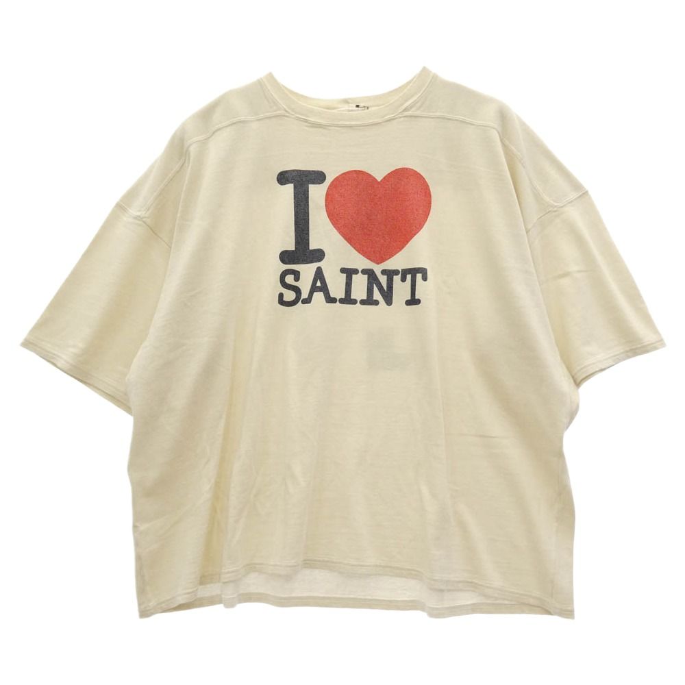 SAINT MICHAEL セントマイケル 26SS SM-MK8-0000-025 FOOT BALL SS T-SHIRT ヴィンテージ加工 プリント 半袖 Tシャツ ベージュ系 XL【美品】【中古】