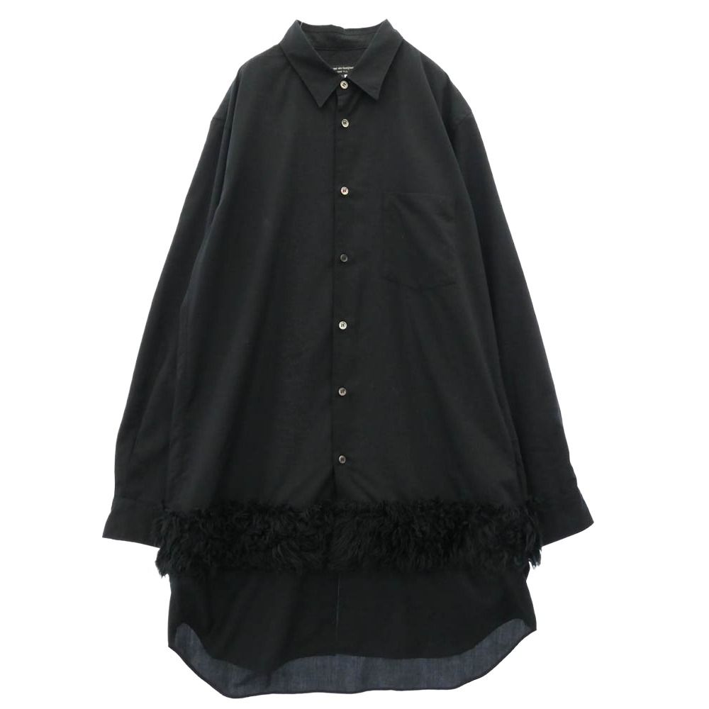 COMME des GARCONS HOMME PLUS コムデギャルソンオムプリュス 23AW PL-B016 フェイクファー 切替 ロングスリーブ 長袖 ボタンダウン シャツ ブラック系 M【中古】
