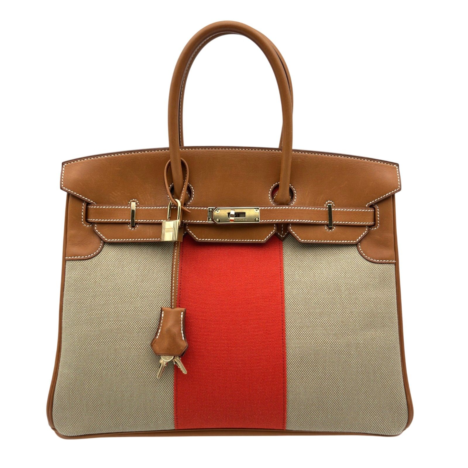 エルメス HERMES バーキン35 フラッグ □R刻 フォーブ・フィセル/オレンジ ゴールド金具 トワル/バレニア レディース ハンドバッグ