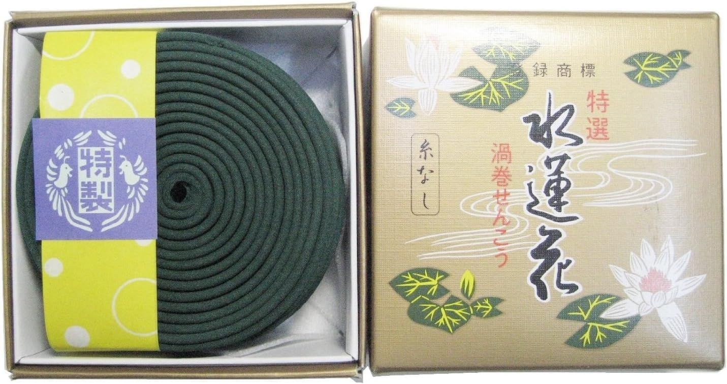 Awaji BaikundoのIncense Sticks 約12時間 14巻 七日間 糸つき 吊り下げ 吊り糸タイプ 渦巻きIncense 特選水蓮花 つり糸