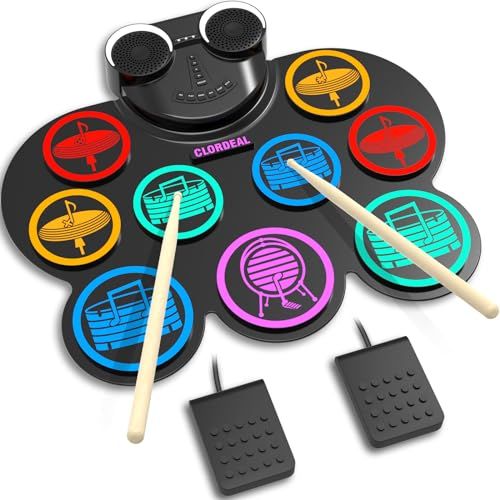 子供用電子ドラムセット MIDI接続 コンパクト設計 1200mAh充電式 デュアルスピーカー 初心者向け 家庭用・屋外対応 ドラム練習用 電子楽器★m e9c6318c