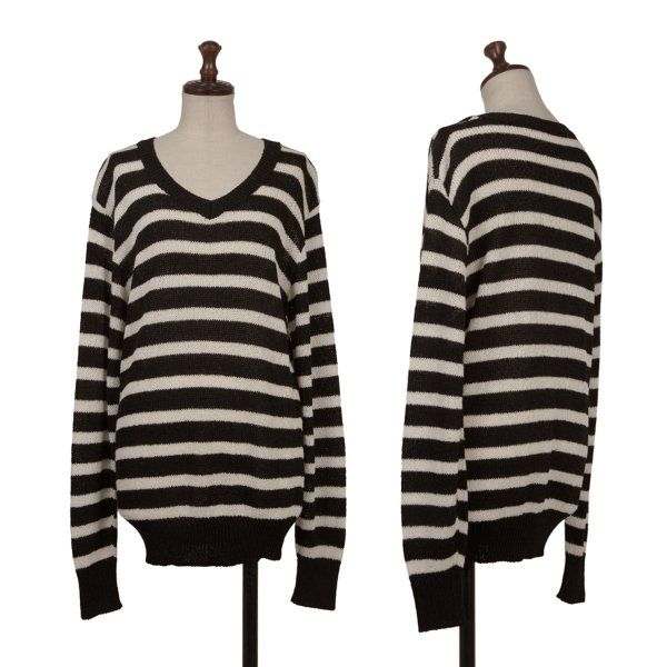コムデギャルソンCOMME des GARCONS レーヨンアクリルボーダーVネックニットセーター 黒白S位