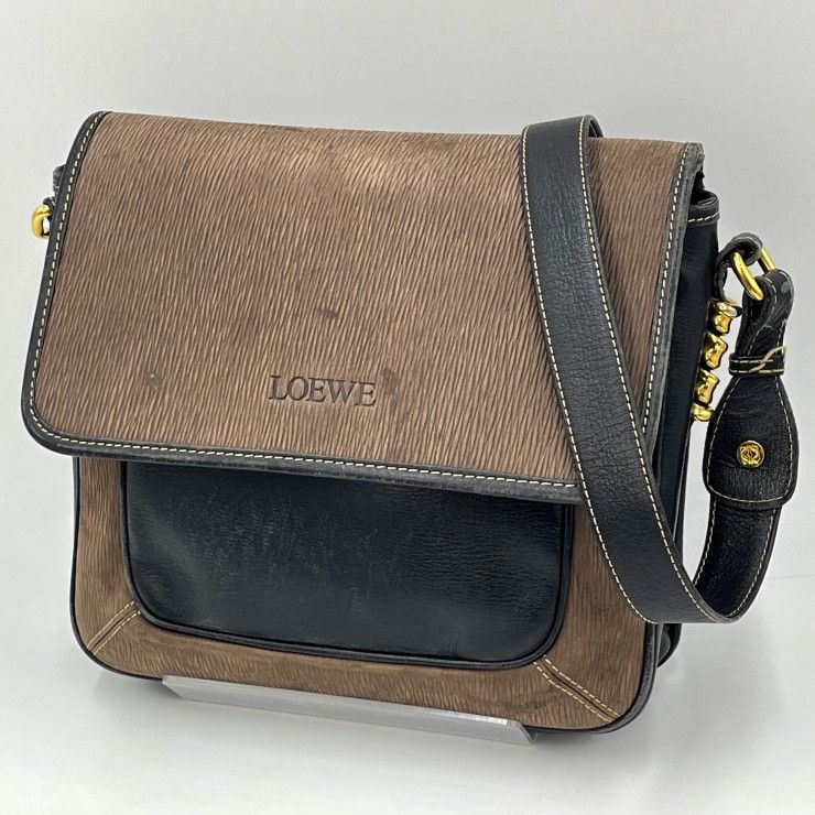 LOEWE（ロエベ）ベラスケス ヴィンテージ ショルダーバッグ ブラウン ブラック レザー ゴールド金具 レディース【中古】