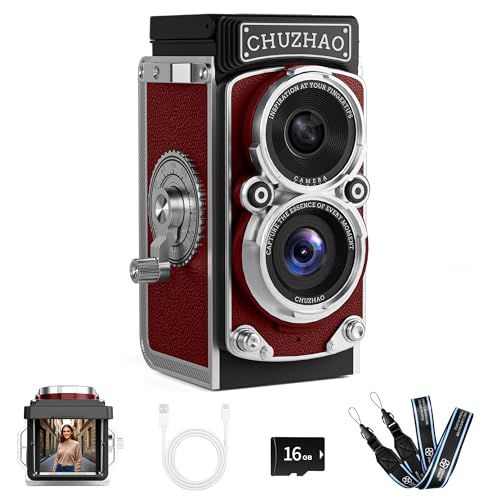 CHUZHAO ミニレトロデジタルカメラ - ビンテージTLRスタイルのコンパクト一眼レフ風デジカメ、オートフォーカス対応、16GB SDカード付き、初心者・ティーンズ・大人に最適なギフト-レッドY 0be25b3c