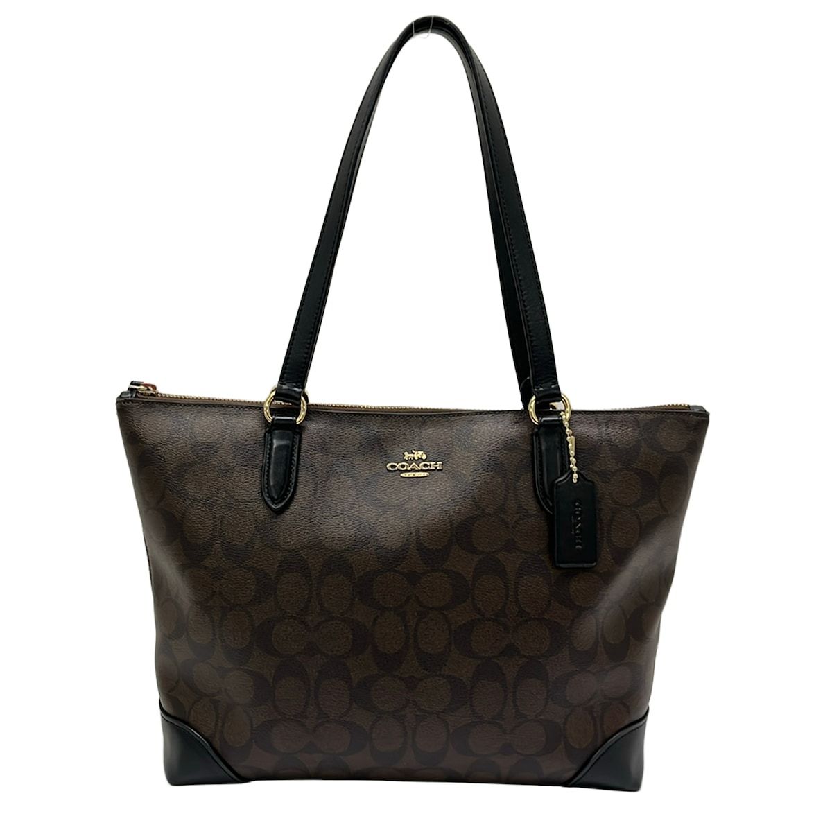 COACH(コーチ) ショルダーバッグ ラグジュアリー シグネチャー PVC レザー ジップ トップ トート F29208 ダークブラウン×黒 レザー