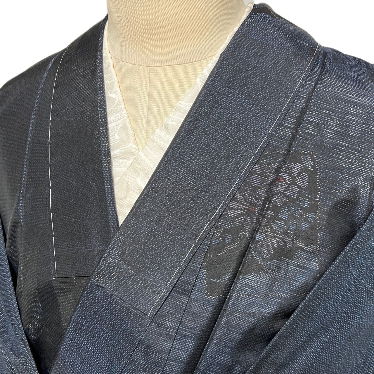 K093 美品 大島紬 しつけ糸つき 身丈169cm トールサイズ 色紙文 青海波