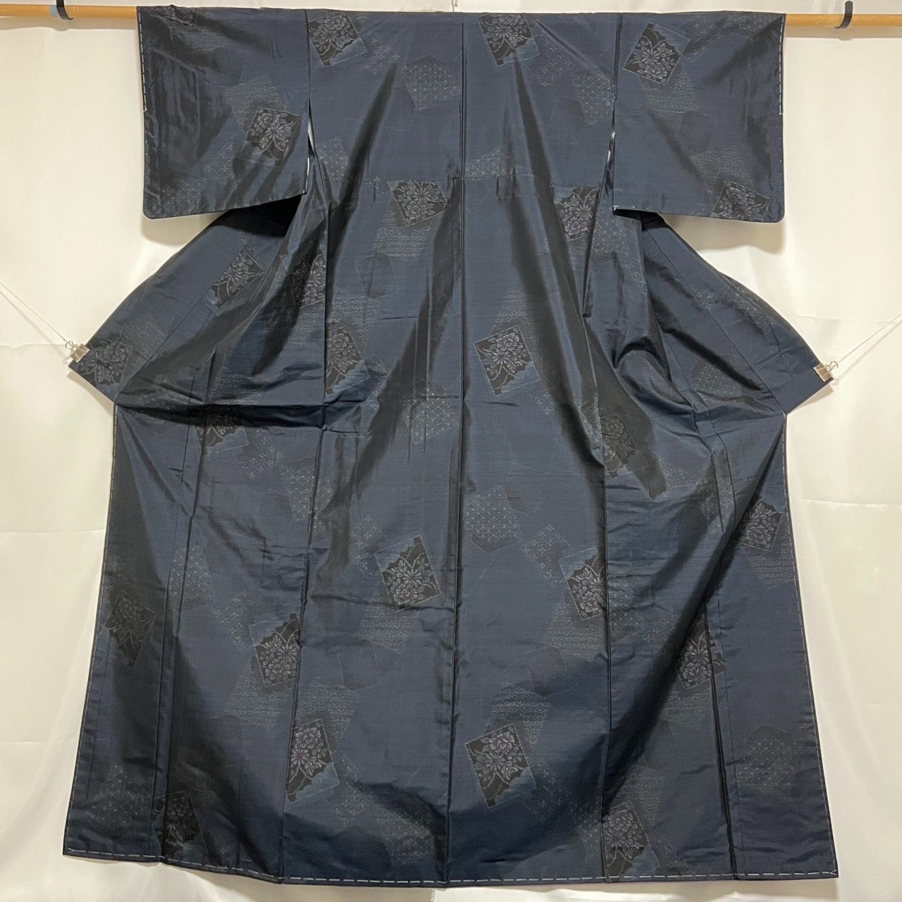 K093 美品 大島紬 しつけ糸つき 身丈169cm トールサイズ 色紙文 青海波