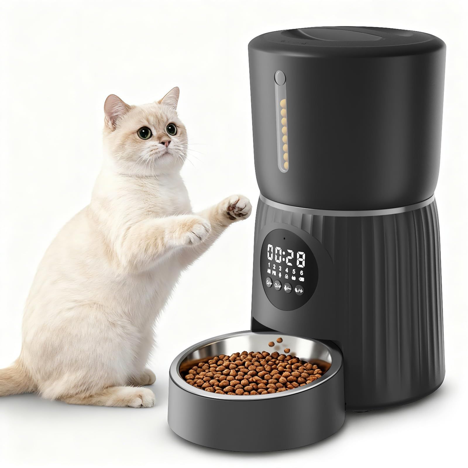 Surfola 猫自動給餌器 犬 ハムスター うさぎ タイマー式 [Wi-Fi/スマホ不要] ペット給餌器 1日6食 定時定量 4L大容量 2WAY給電 水洗い可能 音声録音 ステンレス皿 手動給餌 お手入れ簡単 日本語説明書付き SP01ブ 09607ed7