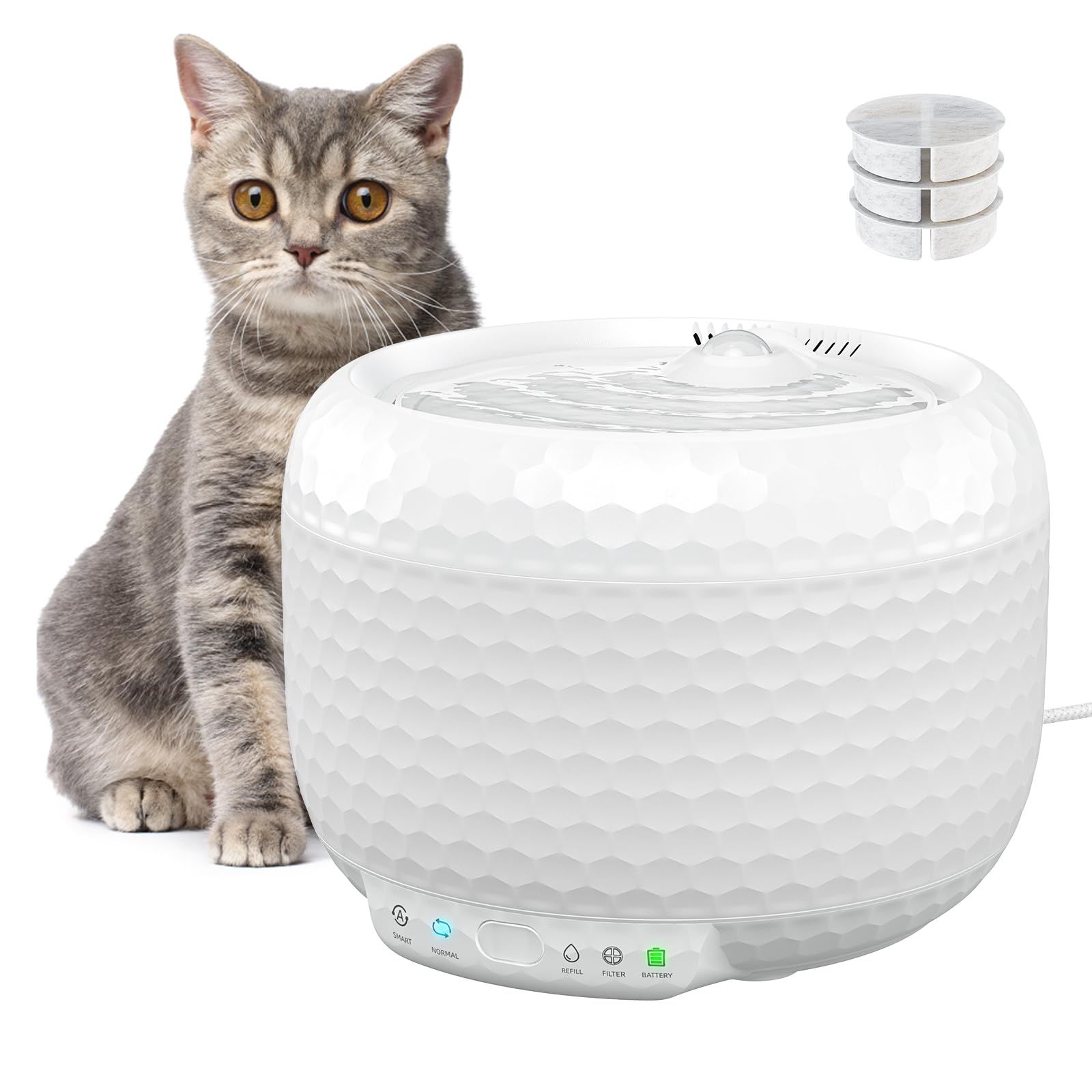 自動給水器 猫 水飲み器 ペット給水器 自動循環式 水量目視可能 静音 お留守番対応 大容量 節電 省エネルギー 犬猫用水飲み器 お留守番対応 ペット用品 活性炭フィルター付き 水洗い可能 中小型犬猫用（ホワイト）PW01ma 487f43d5