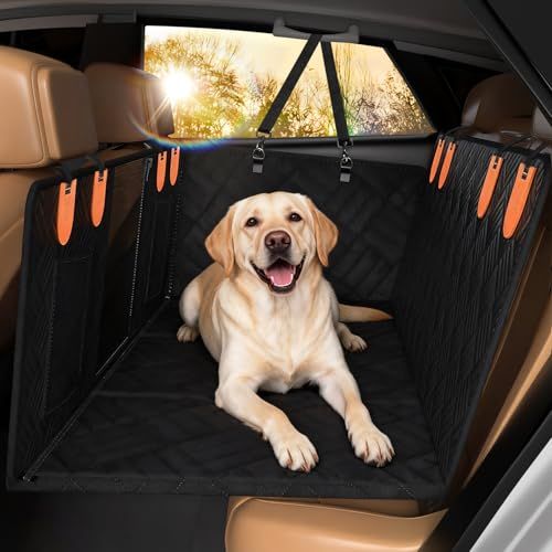 ペット用ドライブシート【空間拡大 ベッド式】後部座席 犬 シートカバー 落ち防止 ハードボード付き 防水 ひっかき傷防止 車シート 耐摩 可視メッシュ 取り付け簡単 滑止め 飛び出し防止 リード付き 拡張スペース 厚手 旅行 汎用サイズ(ブラ 61f2dee7