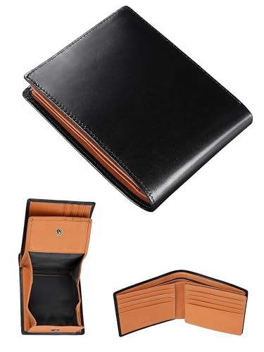【新品】[ファブリツィオ] 財布 メンズ 二つ折り ボックス型 小銭入れ メンズ財布 薄い 柔らかい 使いやすい イタリアン レザー 一流の革職人が作る 大容量 本革 (シャインブラック) 444fec9b