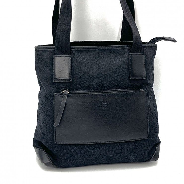 GUCCI（グッチ）GGキャンバス トートバッグ GG柄 ブラック キャンバス レザー レディース 019 0402【中古】