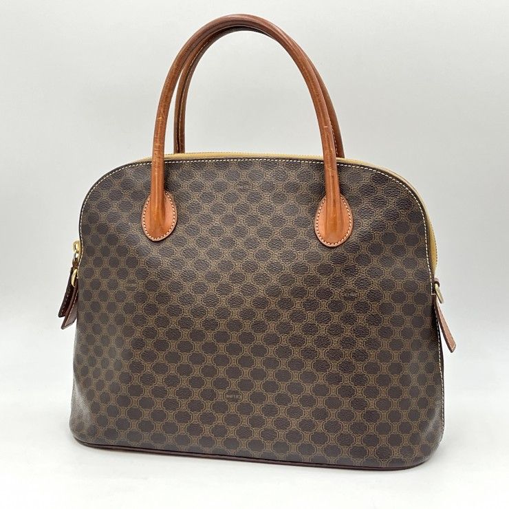 CELINE（セリーヌ）マカダム ヴィンテージ ハンドバッグ ミニボストンバッグ PVC レザー ブラウン ゴールド レディース【中古】 13,860円