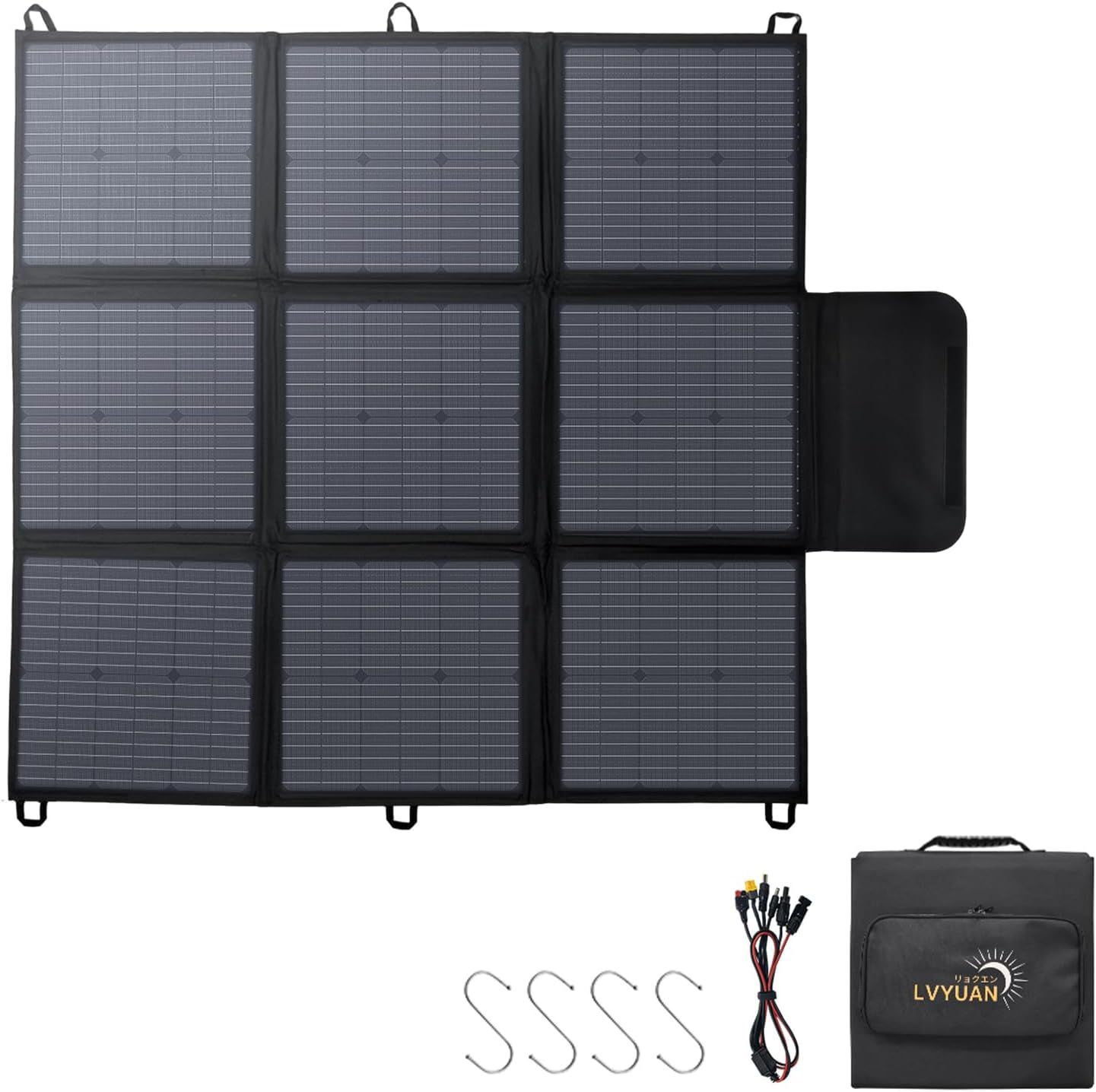 【未使用品】リョクエン(LVYUAN) ソーラーパネル 200W 23.6V 折りたたみ式 両面受光型 PET 転換率22.5% MC4コネクタ XT60 アンダーソン 対応 急速充電 折畳式 並列使用可 単結晶 高変換効率 ポータブル電源充電器 太陽光パネル
