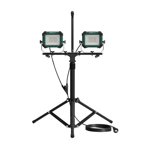 GOODGOODS LED投光器 2灯 作業灯 ledワークライト 60W 6000LM高輝度 三脚付きスタンドライト 2WAY コンビネーションスタンドライト 照射角度自由設定 100V 5Mコード アース付きプラグ 広角180度 昼光色 83f06e58
