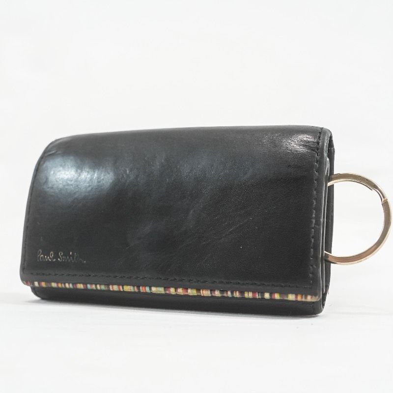 Paul Smith ポールスミス 4連キーケース キーリング付き ブラック系 マルチカラーストライプ 小物