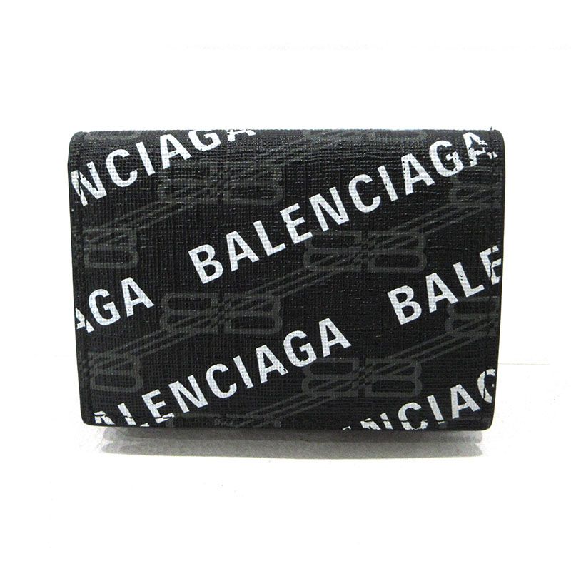 【三重本店】 中古 BALENCIAGA | バレンシアガ 三つ折り財布 BBロゴ コンパクトウォレット 594312 ブラック 【125】