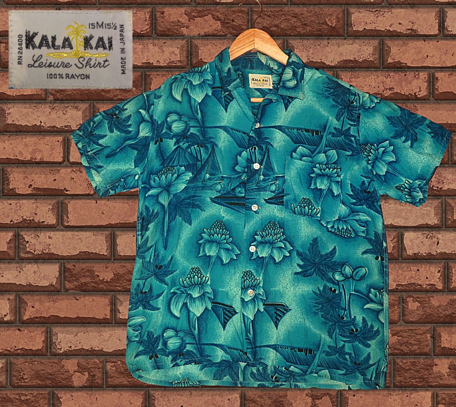 ⚠️⚠️ 100%RAYON 15 M 15.1/2 KALA KAI カラカイ VINTAGE ビンテージ 1960s~ アロハシャツ MADE IN JAPAN ハワイアンシャツ 日本製