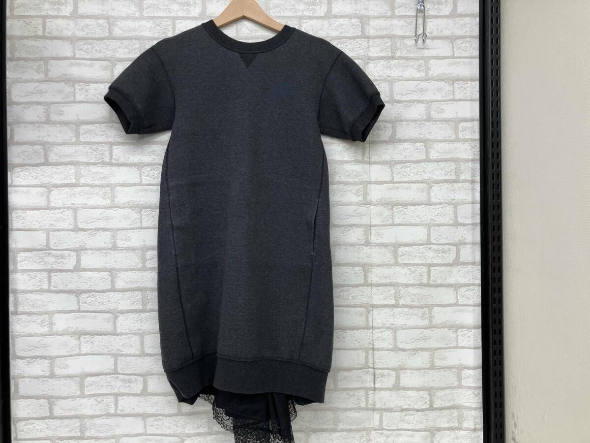 NIKE×sacai バックプリーツフレアスウェットワンピース 716913-010 ナイキ×サカイ レディースグレー ネイビー 半袖ワンピース sizeXS