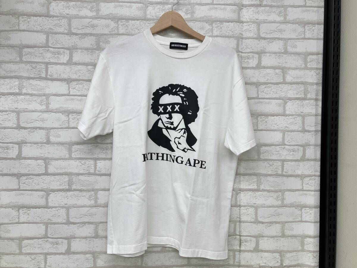 GOD SELECTION XXX A BATHING APE アベイシングエイプ ゴッドセレクション ホワイト メンズ Mサイズ プリント 半袖Tシャツ コラボ
