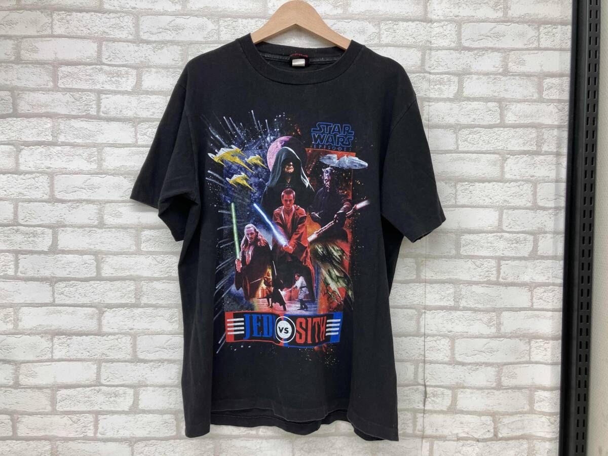 STARWARS EPISODE I JEDI VS SITE スターウォーズ メンズ ブラック Lサイズ 半袖Tシャツ プリント 古着 レトロ