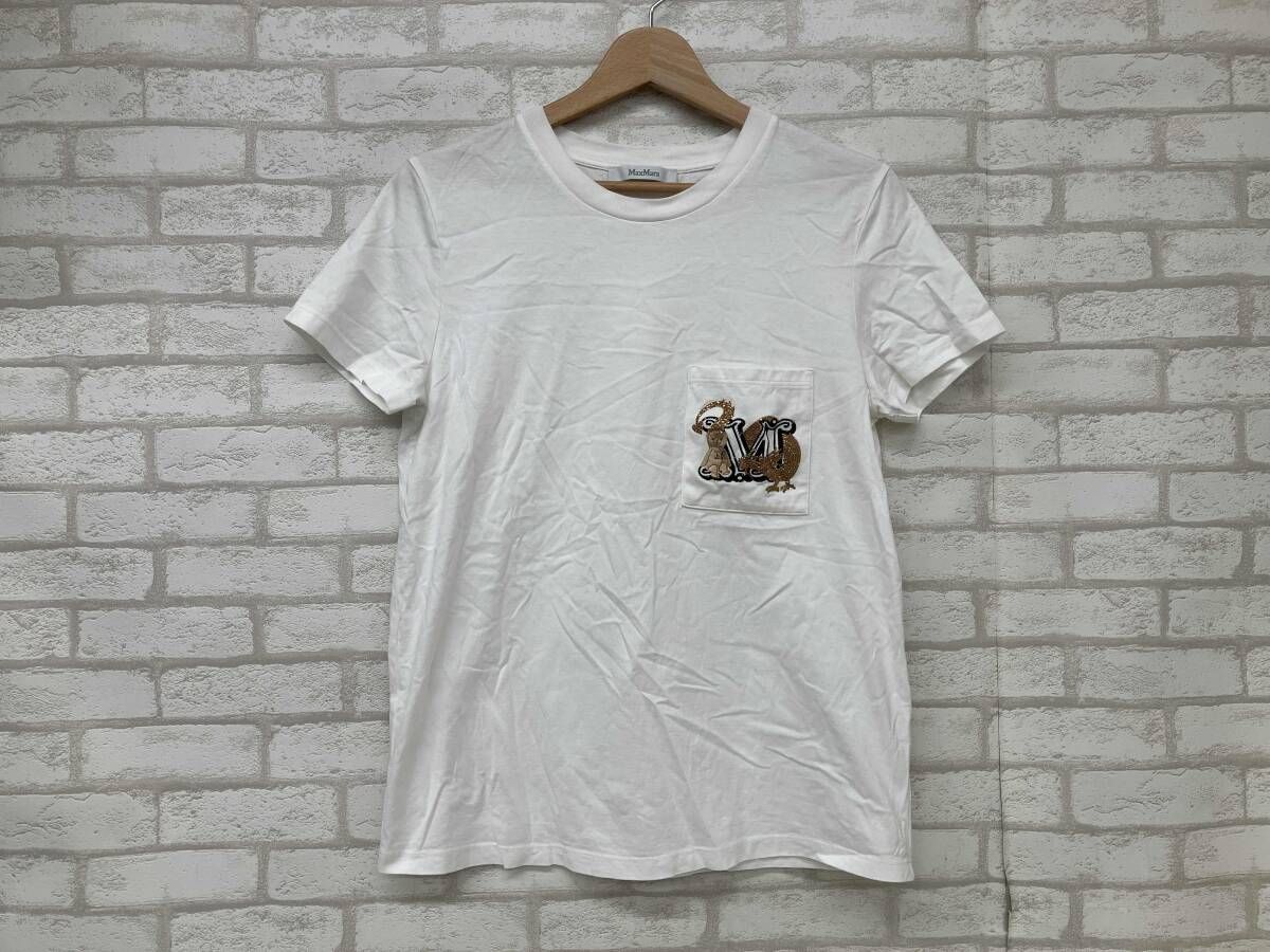 MAX MARA ELMO 2411941011 マックスマーラ レディース Mサイズ ホワイト 半袖Tシャツ 刺繍 ラインストーン コットン