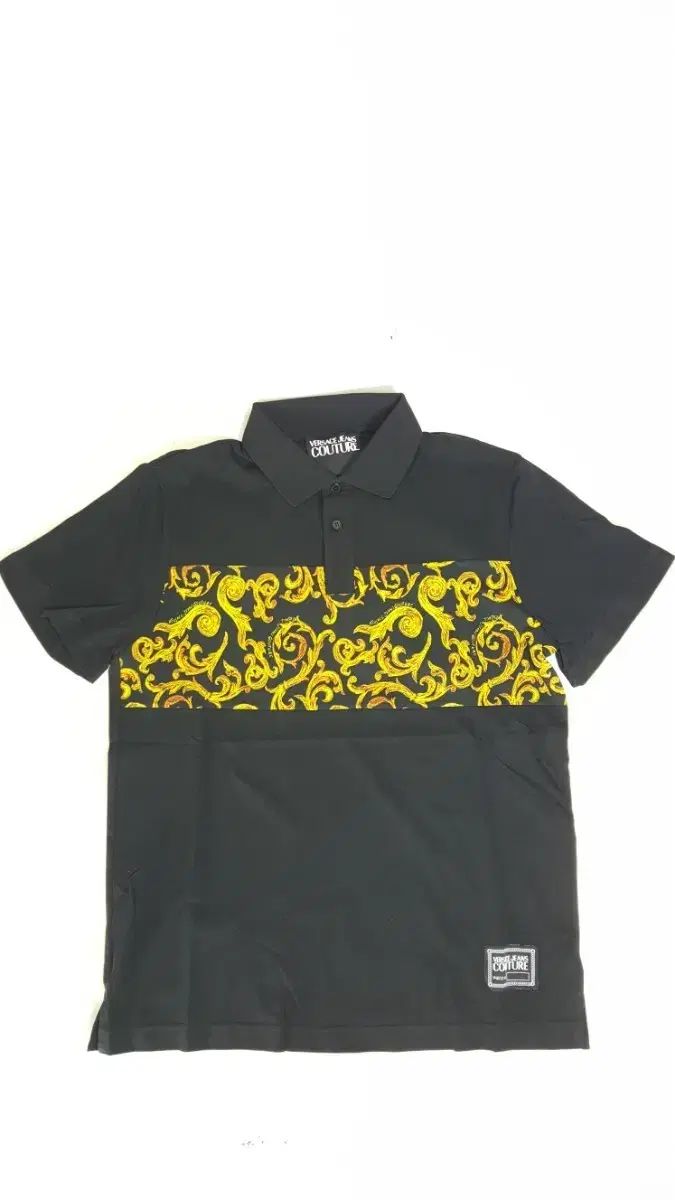 ヴェルサーチェジーンズ 黒 コットン バロック ムーン メンズ ポロ Tシャツ