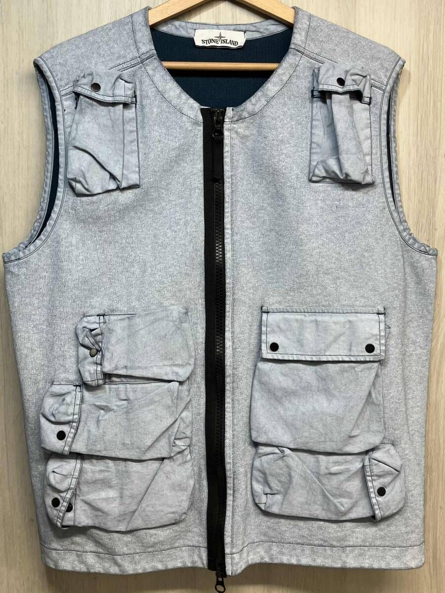 STONE ISLAND Felpa Placcata Multi-Pocket Tactical Vest コーティング スウェット タクティカル ベスト ストーンアイランド ブルー M