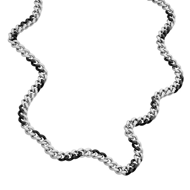 Diesel（ディーゼル） ステンレススチールチェーンネックレス メンズ, Length: 600mm+50mm, Width: 7mm, ステンレス鋼, 宝石なし