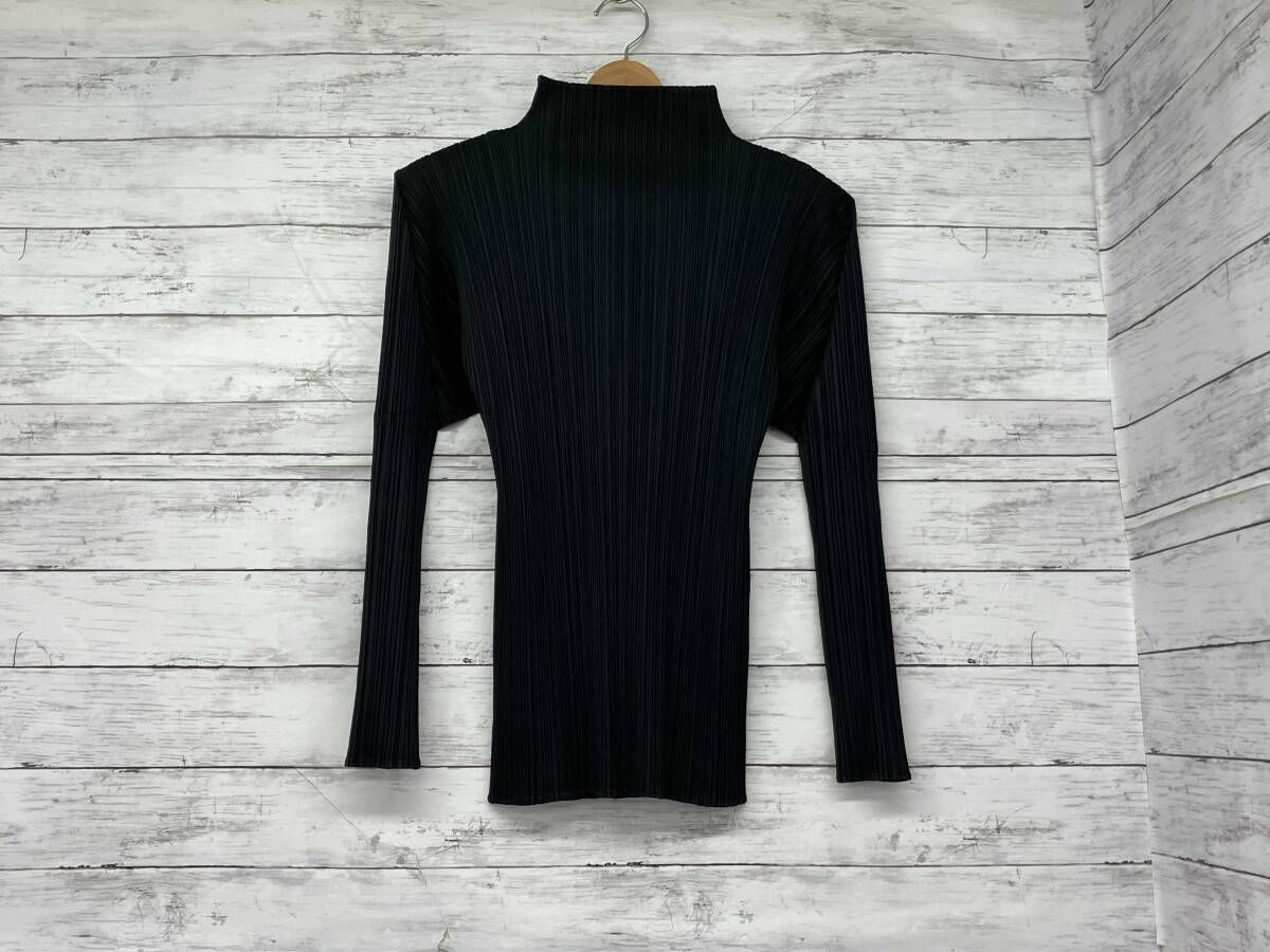 PLEATS PLEASE／長袖シャツ・カットソー／PP05-JK005／ハイネック／ブラック／XLサイズ