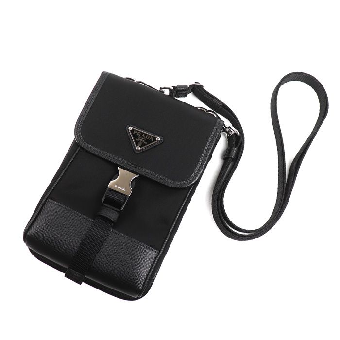PRADA プラダ サフィアーノ×テスート スマートフォンバッグ ショルダーバッグ ブラック 2ZH109_2DMH_F0002 ユニセックス 中古 美品