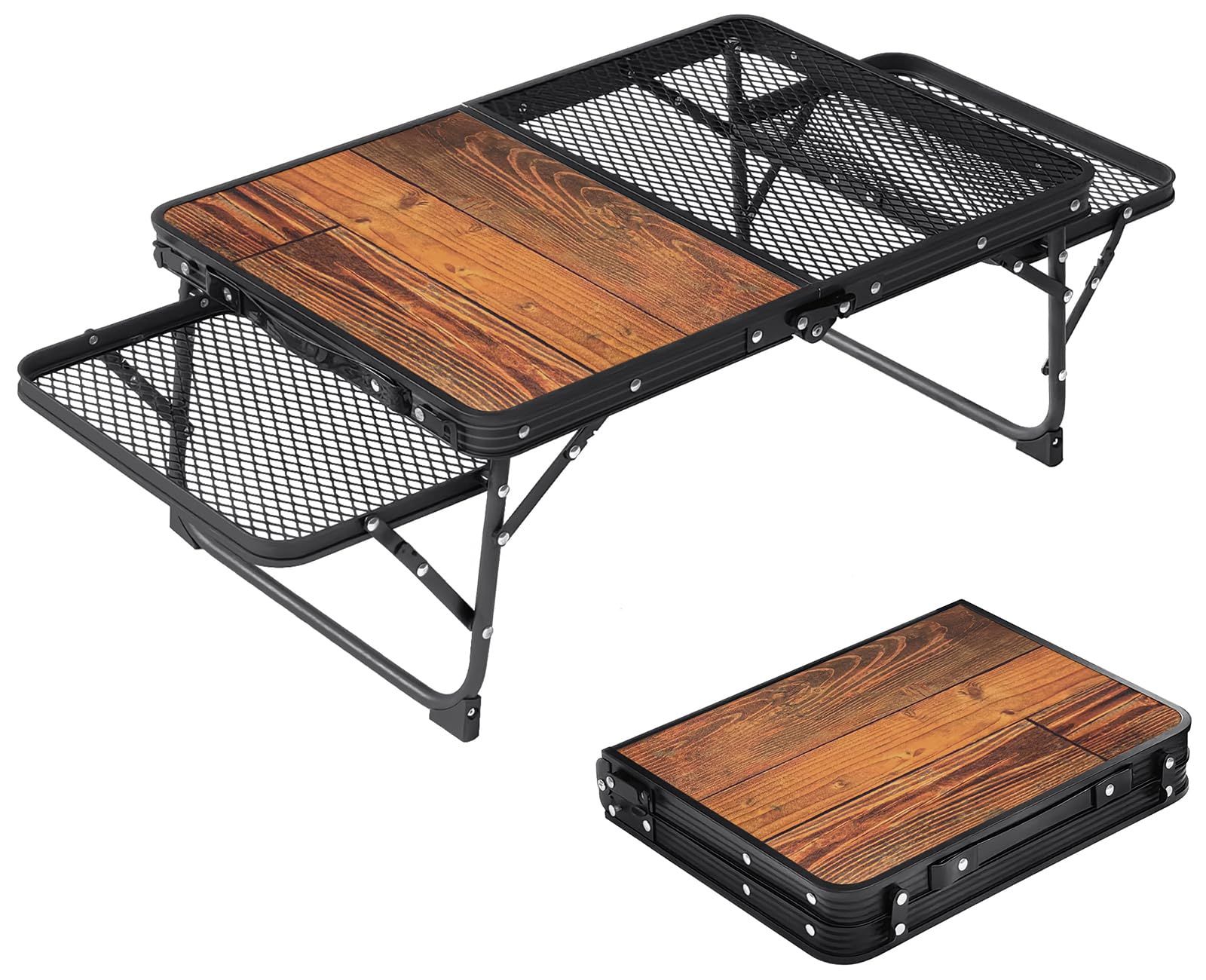 DesertFox Camping Table Outdoor Table Foldable Extendable Heat-resistant Bonfire Table Picnic Leisure Camping Foldable Compact Storage Easy Assembly YZZ-008 (Vintage Wood, S) M3B8DC1E3