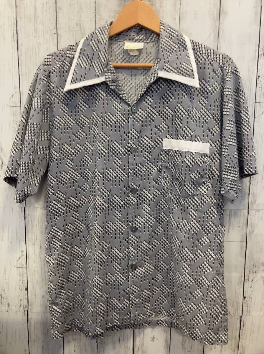 Sears KINGS ROAD シアーズキングスロード 半袖シャツ 開襟シャツ 幾何学柄 グレー 70s 猫目ボタン