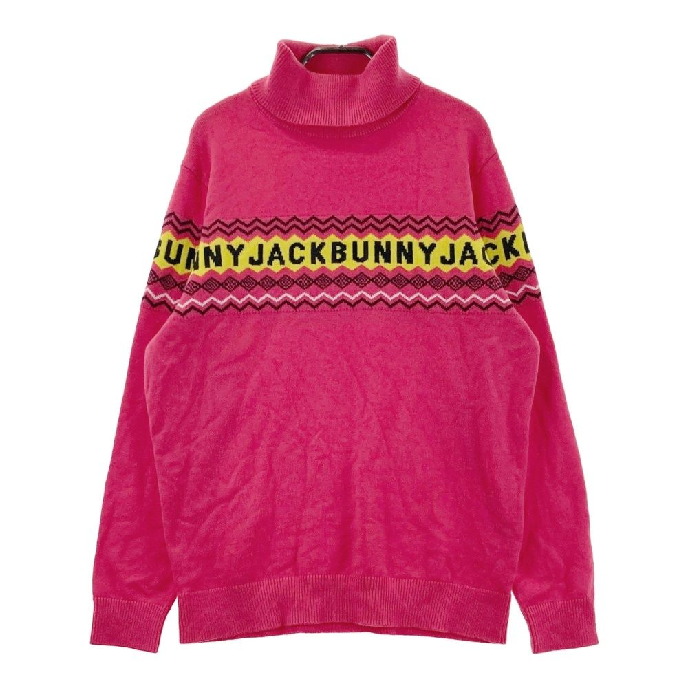 サイズ：5 JACK BUNNY ジャックバニー タートルネック ニットセーター ロゴ ライン 総柄 ピンク系 [240101692738] ゴルフウェア メンズ ストスト