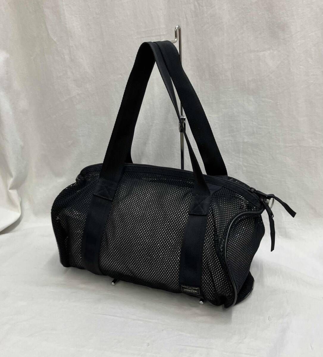 [缶バッジ付] PORTER ポーター メッシュ ドラム型 ボストンバッグ ブラック 黒 吉田カバン