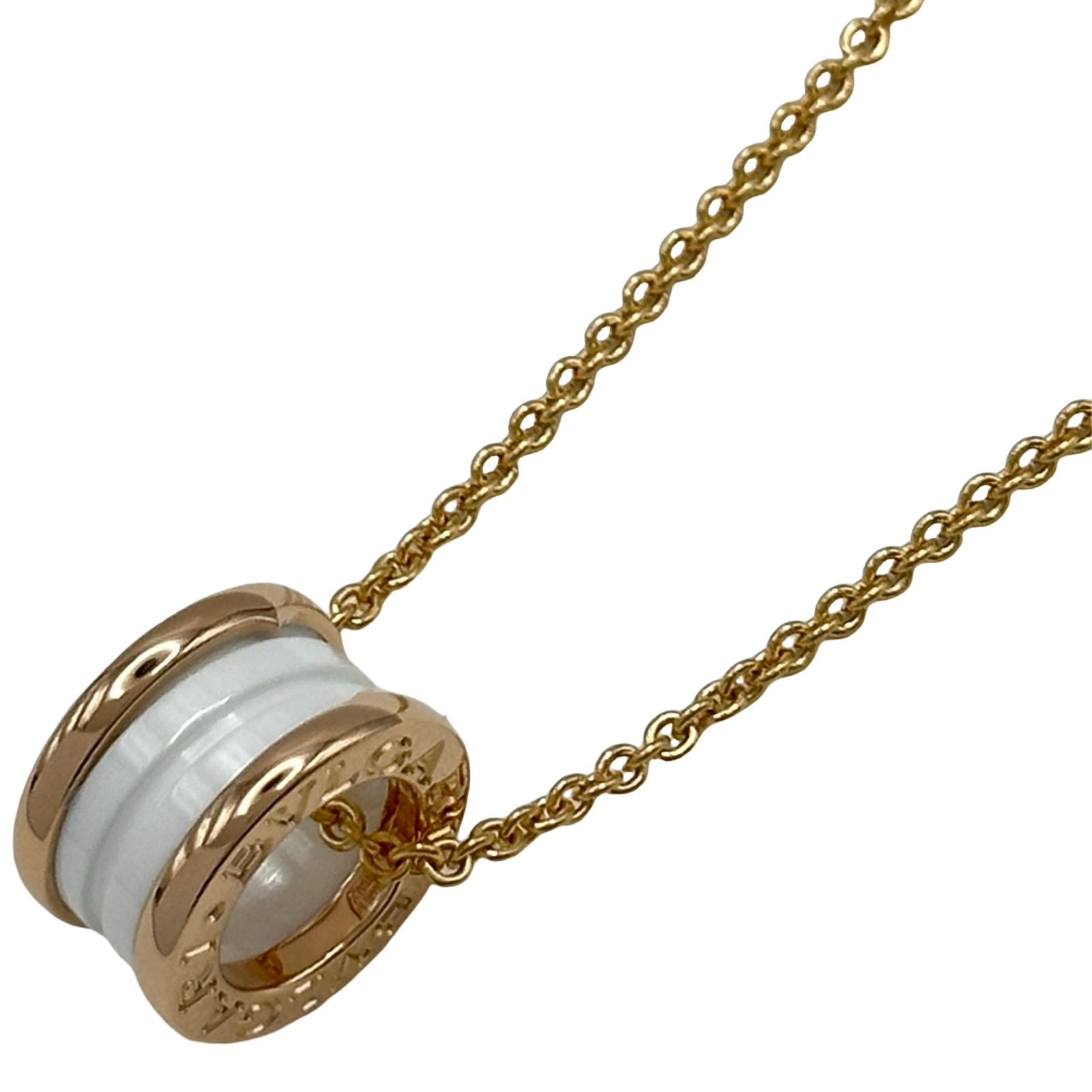 ブルガリ BVLGARI ビーゼロワンネックレス ピンクゴールド Au750 ホワイトセラミック ジュエリー