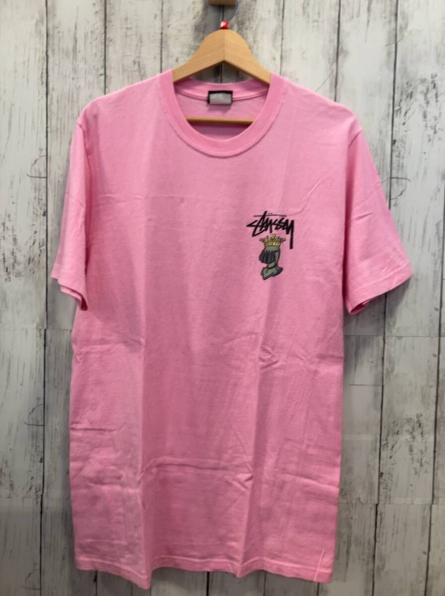 STUSSY ステューシー 半袖Tシャツ ピンク KNOW-LEDGE IS KING‼︎ クラウン ストリート Mサイズ コットン100% メキシコ製